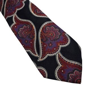 Bullock & Jones Silk Paisley‎ Necktie Men's Black Burgundy Purple Formal Tie